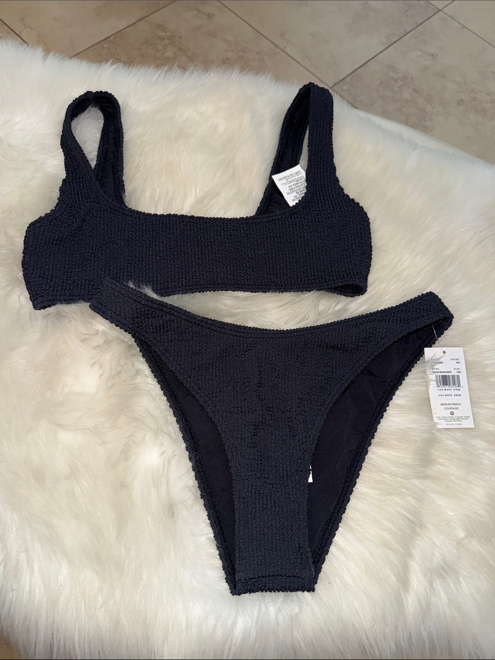 RVCA Black Textured Scoop Bikini Set nwt xs bottoms s top